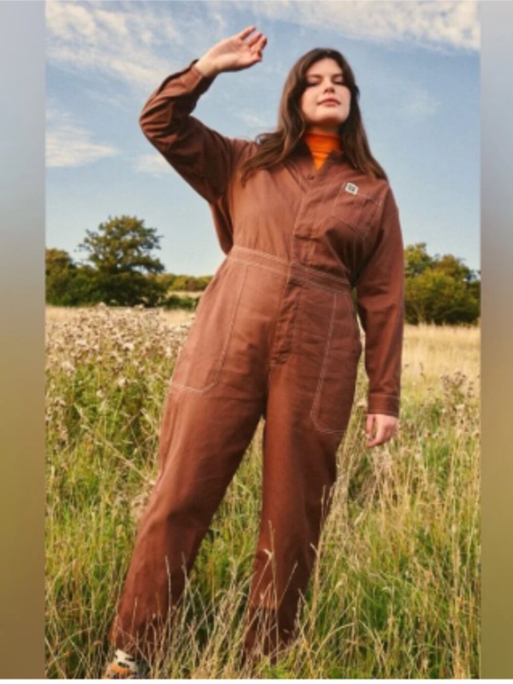 NWOT Lucy & Yak Organic Cotton Carmen Jumpsuit Brown Size Large